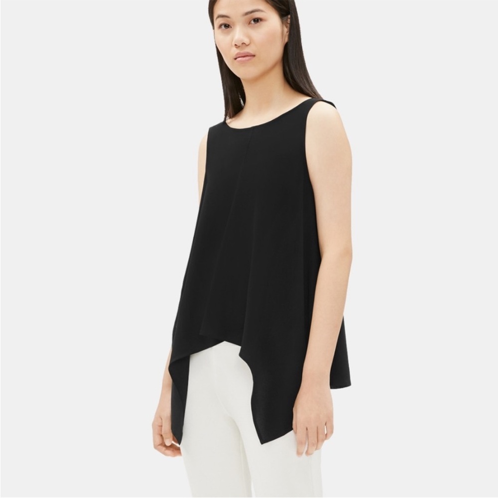 Eileen Fisher silk georgette handkerchief front drape top